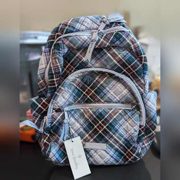 NWT VERA BRADLEY Compact Backpack Snowy Plaid - Picture 3 of 9